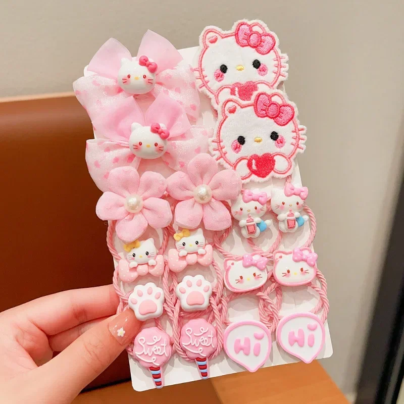 Sanrio Kawaii Hello Kitty 18Pcs Rozciągliwa opaska do włosów dla dzieci Kulomi Podwójny kucyk Skórzana opaska Akcesoria do włosów Prezent dla