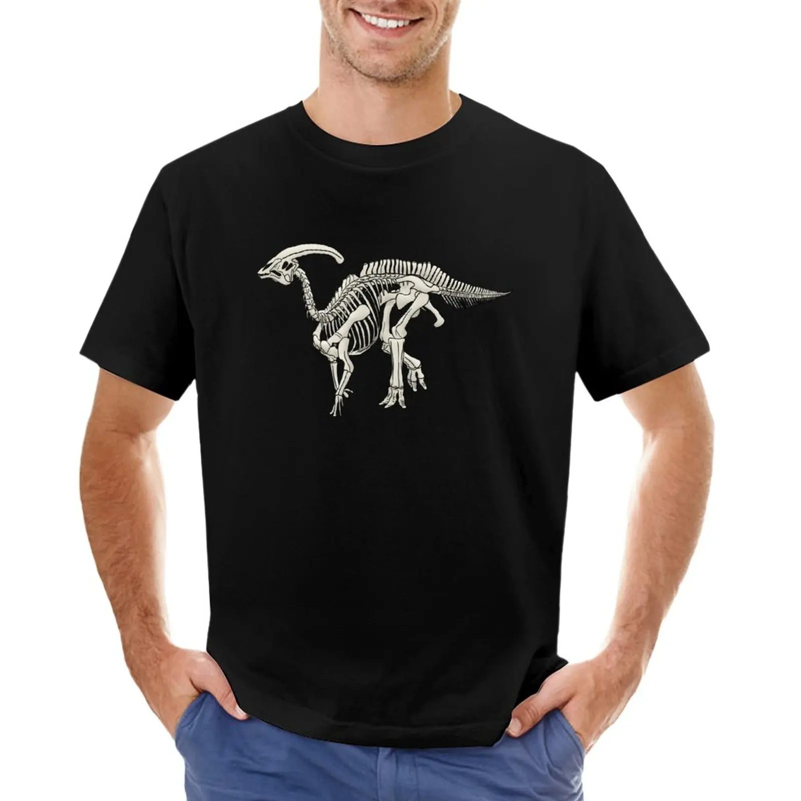 dinosaur parasaurolophus fossil skeleton T-Shirt oversized funnys anime clothes Men's t-shirts