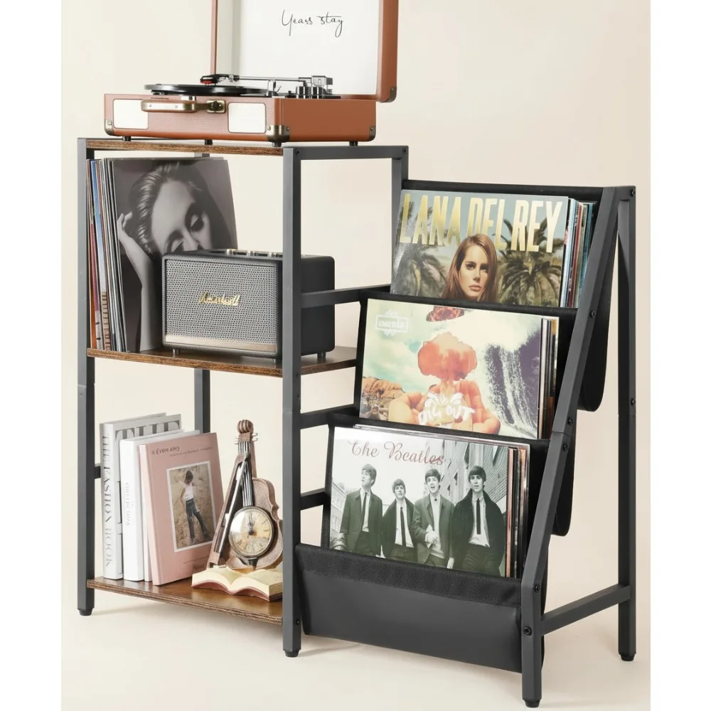 

3-уровневая подставка для проигрывателя виниловых пластинок с местом для хранения на 200 альбомов, шкаф для медиаконсоли для любителей музыки