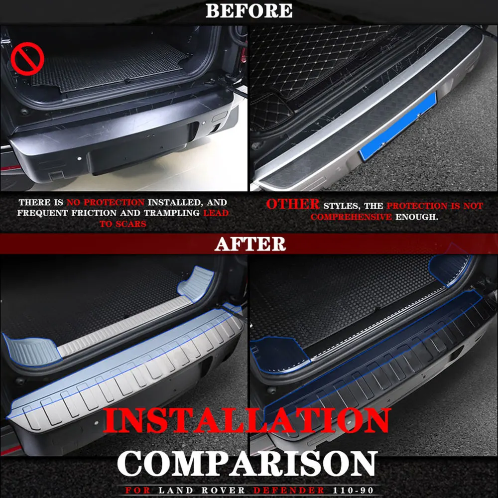 For Land Rover Defender 2020 Rear Bumper Lip Cover Guard Protector Car Trunk Door Sill Plate Extended