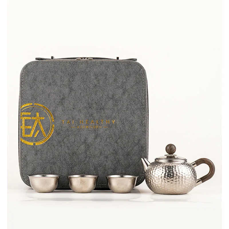 300ml Pure Titanium Teapot with anti-scratching handle for Home use,Camping,Handcrafted hammering pattern,Antibacterial tea set