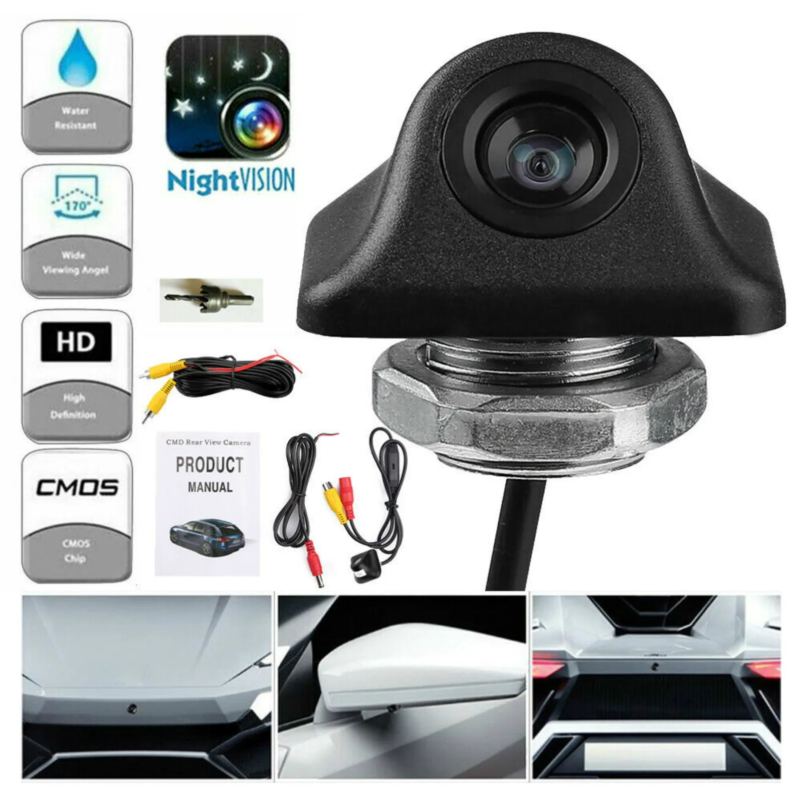 Car Rear View Camera Waterproof Parking Aid Camera 170 Degree HD Night Vision Reversing Backup Rear Camera Auto Accessories