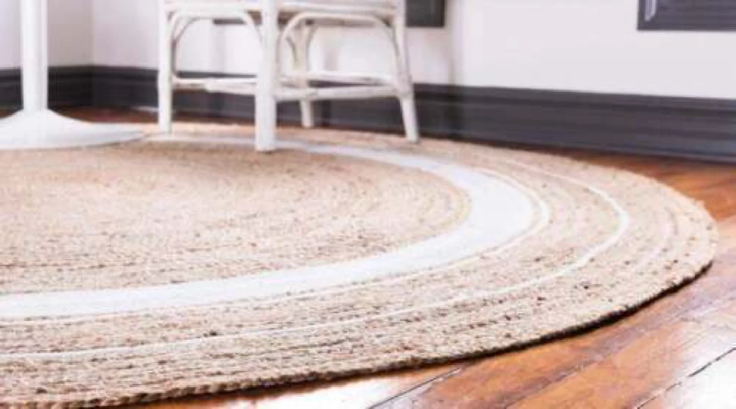 Natural Jute Round Rug Living Room Hand Made Carpet with White Color Boundary Home Floor Mat Area Rug Bedroom Decoration