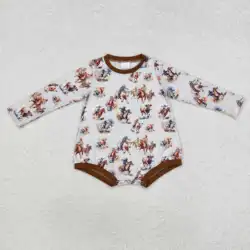 New rts new boys western style romper wholesale boutique riding pattern brown long sleeve baby boys rompers