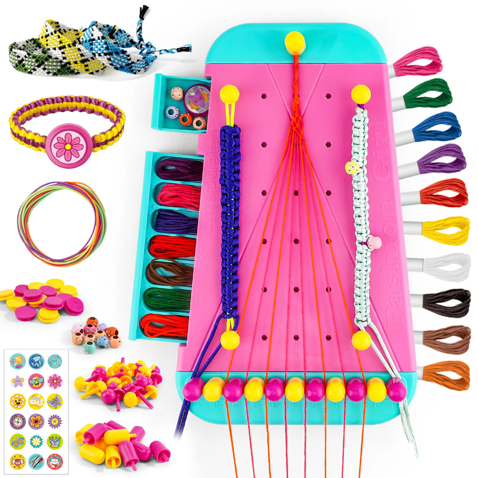 2 In 1 Kids Bracelet Making Kit DIY Jewelry Craft Set Weaving Board With Elastic Cords Beads Pegs Handmade Creative Toy Gift For