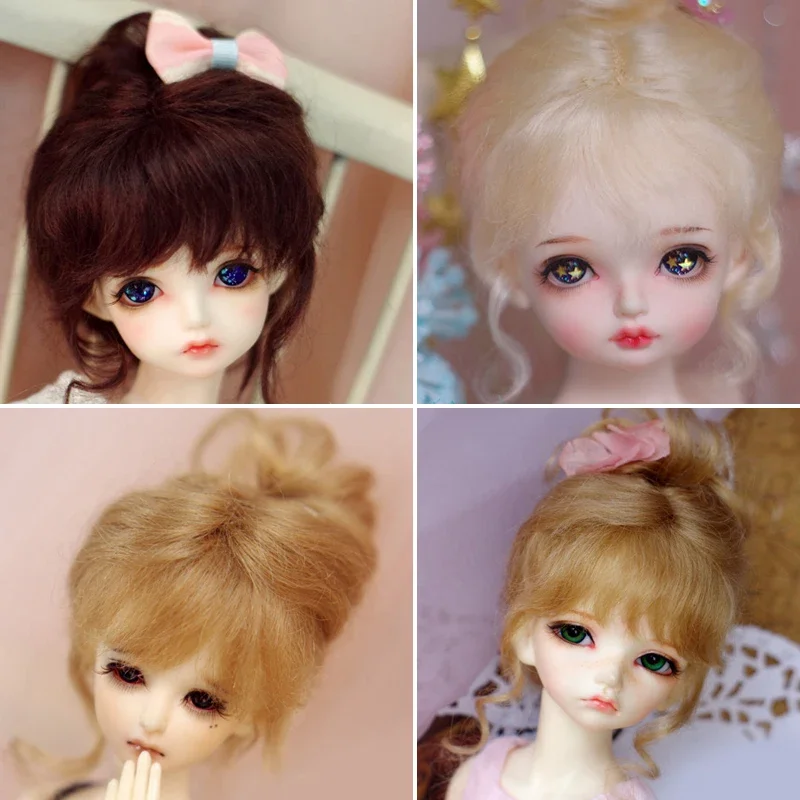 （Customize 30 Days） BJD DD SD MSD 1/6 1/4 1/3 doll's Photo props Accessoriess gold Mohair wig with curls 1pcs