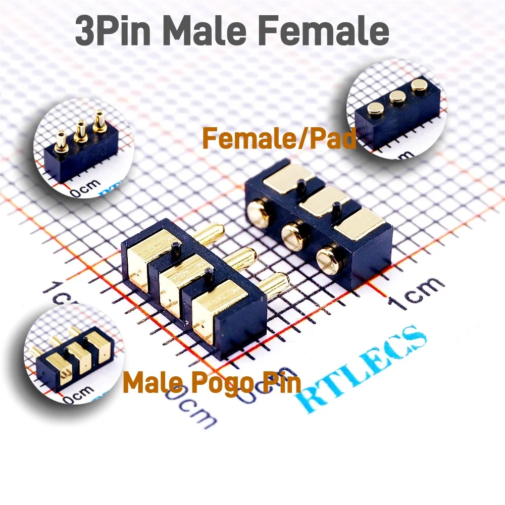 5 pcs Spring Loaded Pogo Pin connector 3 PIN Right Angle Surface Mount SMD Male Female Target Pad SMT Pitch 2.5 mm Contact Probe