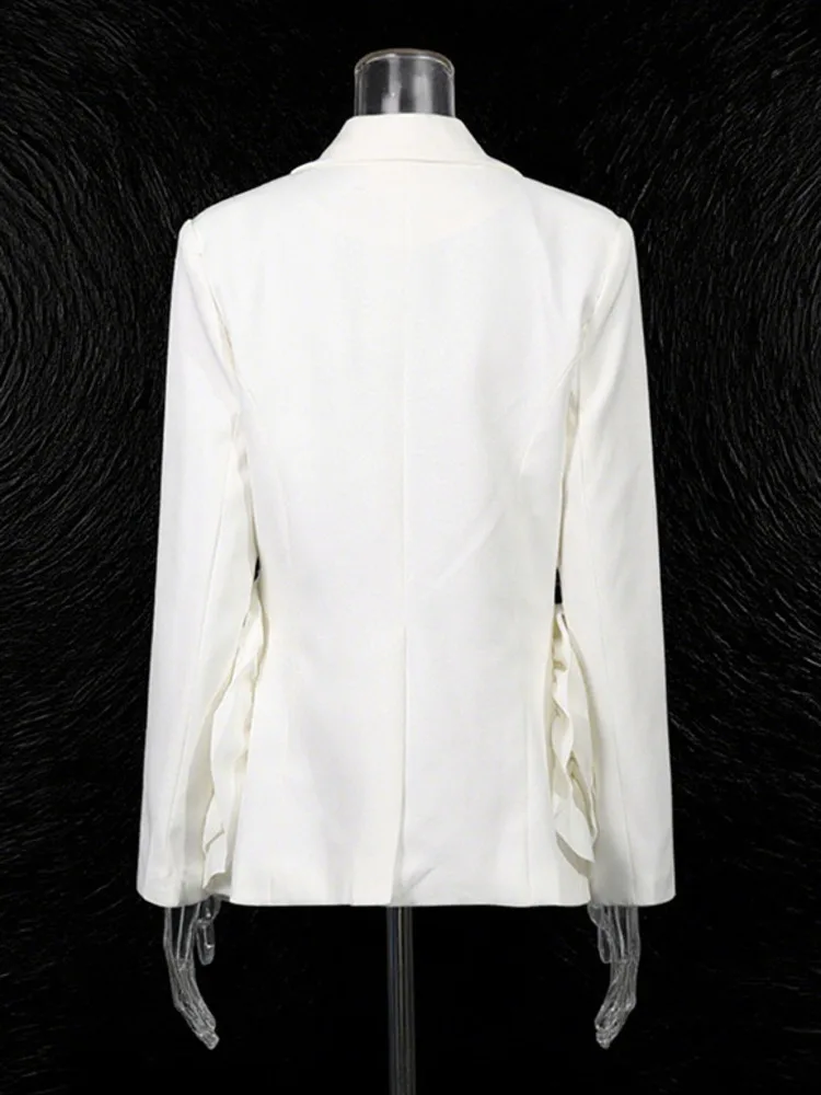 ZMEENNA femmes élégant blanc Blazer simple bouton fermeture Rose Floral à volants poche détail à manches longues vêtements d'extérieur ZM4241