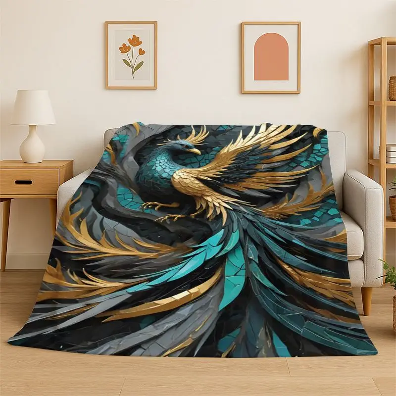 Deaem Fire Phoenix Rebirth Divine Bird Flannel Blanket Soft Warm Throw Blanket for Bedroom Living Room Bed Travel Camping Picnic