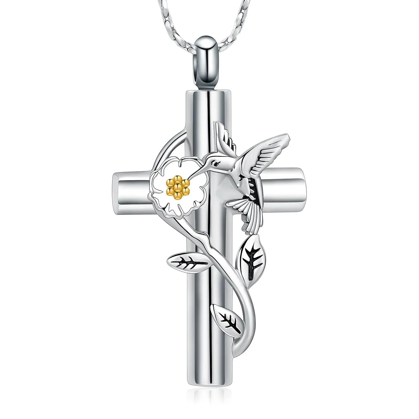 

Cross Urn Necklace for Ashes Hummingbird Flower Cremation Jewelry Memorial Pendant Funeral Keepsake Gift for Women Men