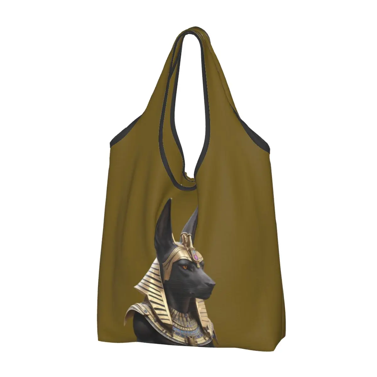 Egyptian God Anubis Portable Tote Shopping Bags Foldable Shopper Bag Grocery Handbag Shoulder Bag