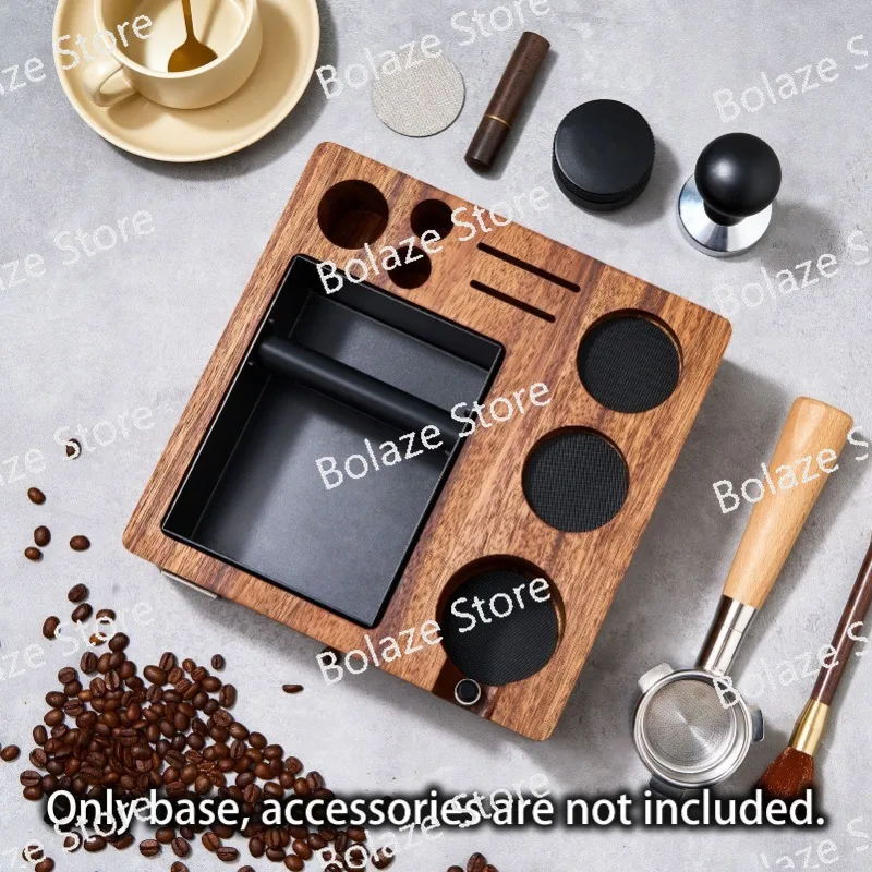 Walnut Beech Wood Coffee Tamper Station, Espresso Portafilter Holder Tamping Base with Storage for Barista