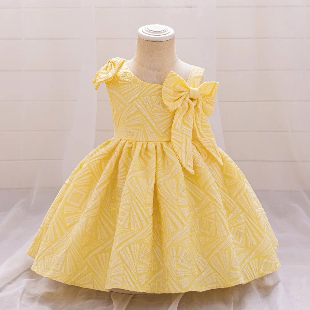 Toddler Summer Baby Dress For Girls Yellow Bow Cute Clothes Infant Baby 1st Birthday Gown Elegant Girl Party Princess Dresses