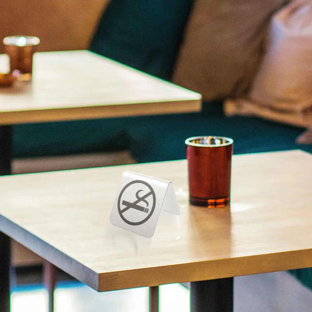 3Pcs Stainless Steel No Smoking Sign Table Top Double-Sided Heavy-Duty Metal for Office Restaurant Hotel Business Indoor