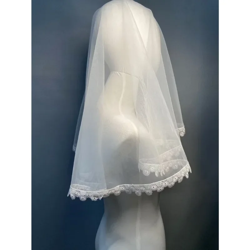 Voile de Mariage Rond en Dentelle Brodée pour Patients, 100x100cm