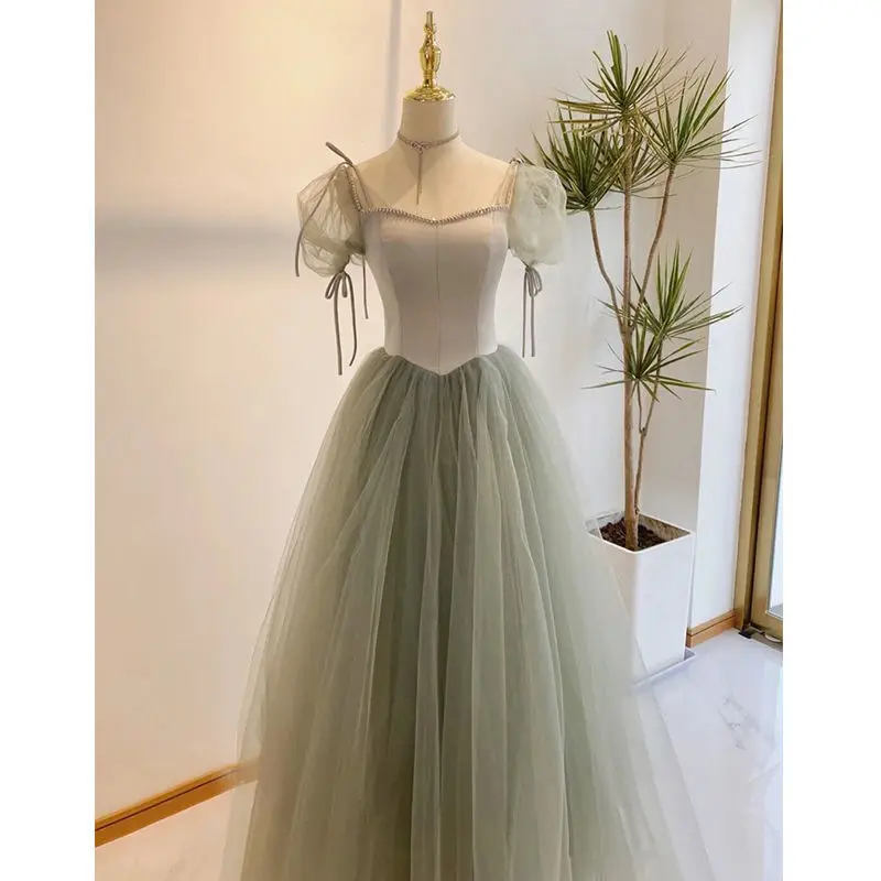 Elegant Light Green Quinceanera Dress Women's Sweet Puff Sleeve Floor Length A-Line Prom Gown Simple Slim Fit Design Vestido