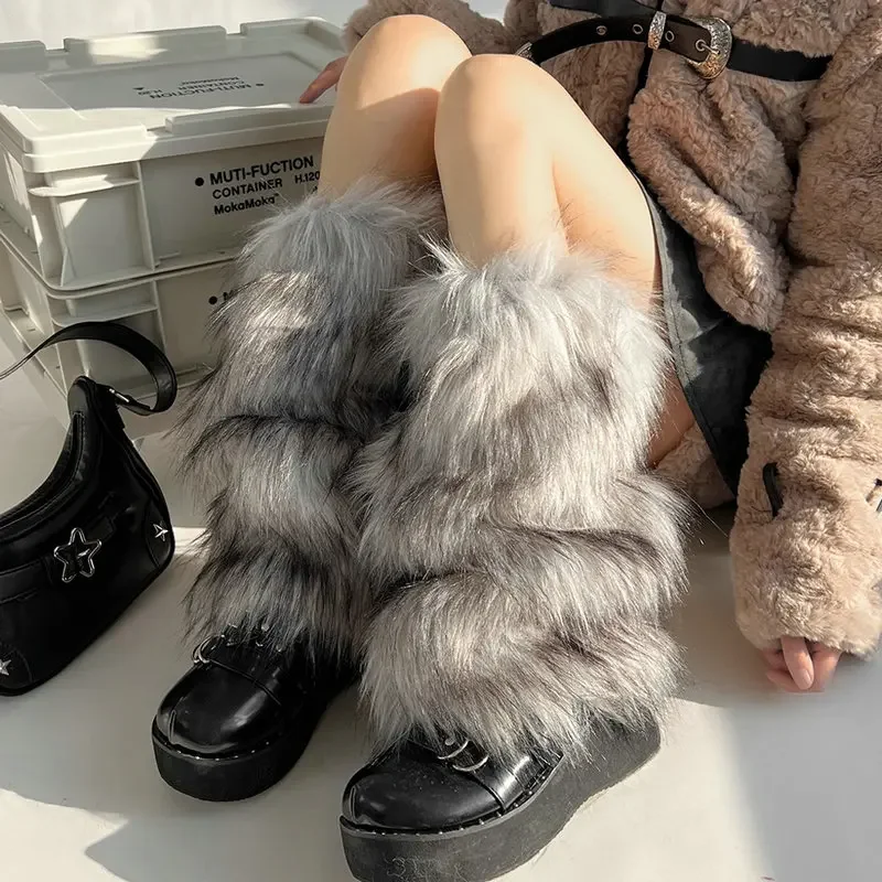 

Y2K Shibuya Spicy Hiphop Girl Grey Black Gradient Gothic Leg Socks Plush Socks Sweet Cool Girl Autumn/Winter Thick Leg Protector