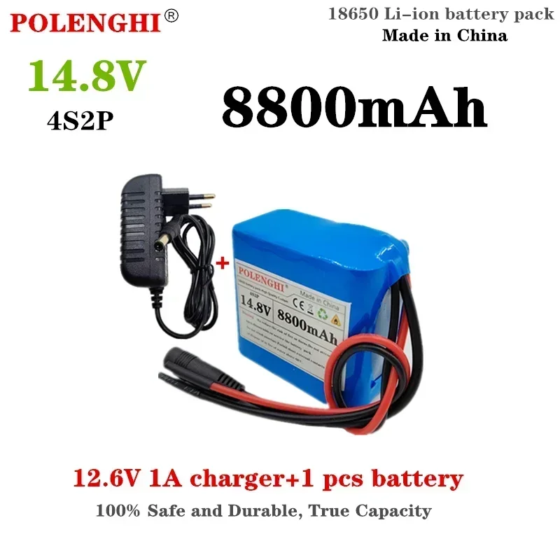 

100 true capacity 18650 4S2P 14.8V 8800mAh lithium-ion rechargeable battery pack 12V camera monitor battery+DC 16.8V charger