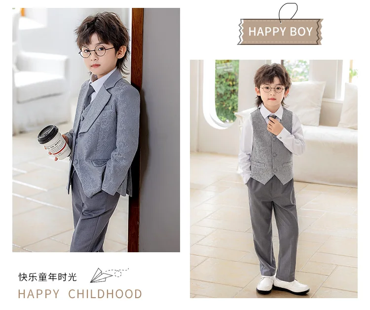 Kinder-Jungen-Jacquard-Blazer-Anzug-Set, Neujahrs-Blumenjungen-Hochzeitskostüm, Gastgeber-Outfit für Klavierauftritte, Bühnen- und Partykleidung – Detail 11