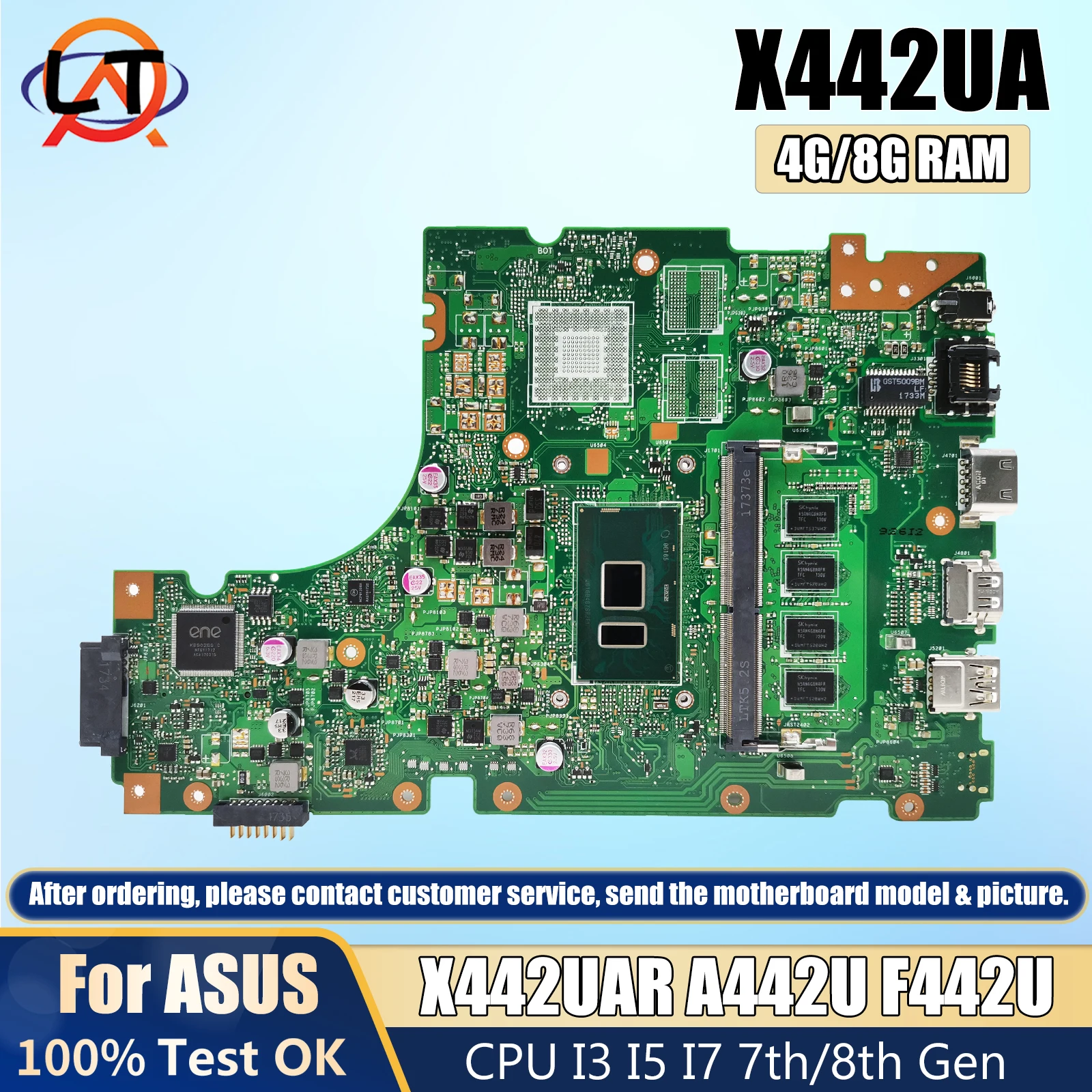 

X442UA laptop Motherboard For Asus X442UQ X442UN A442U X442UF X442UR F442U A480U X442UAR Mainboard i5 i7-7th/8th CPU 4G/8G RAM