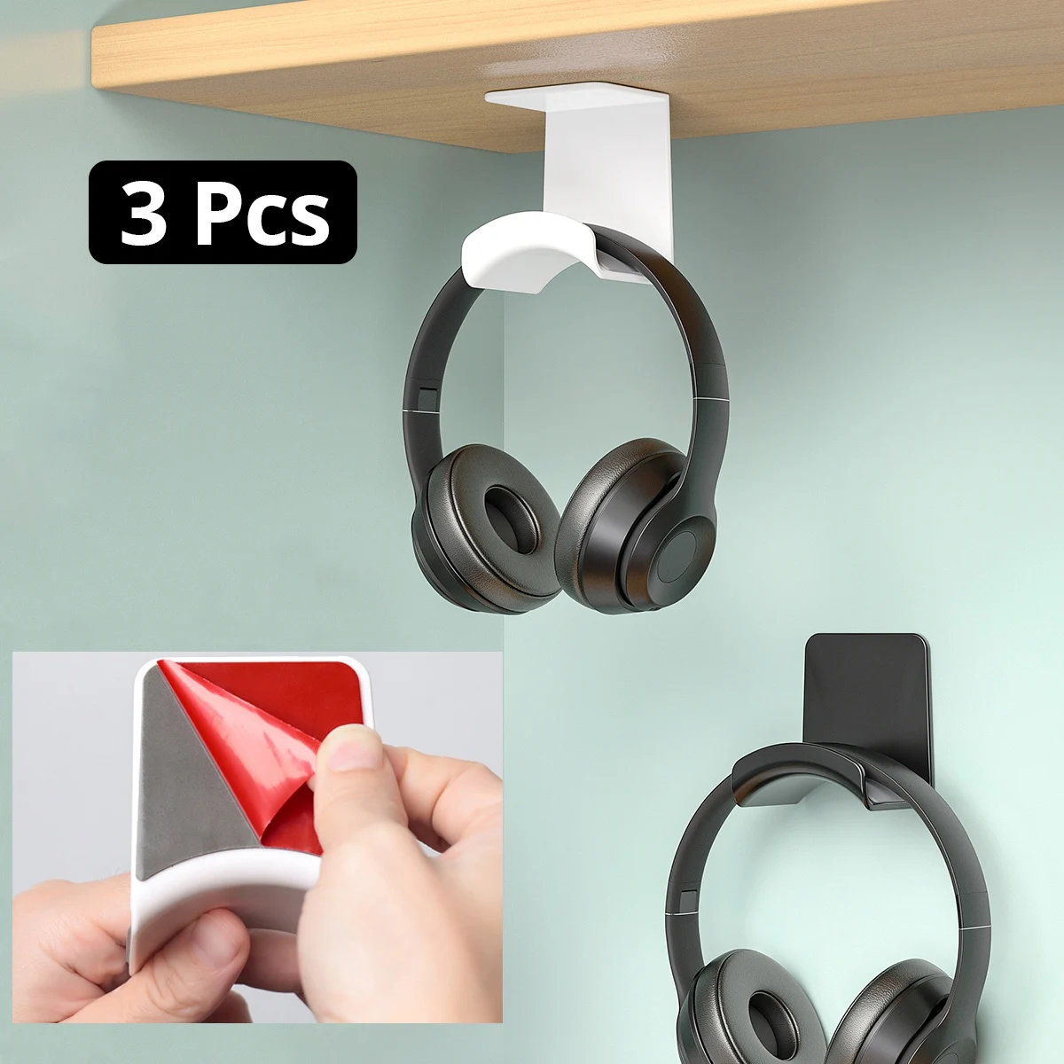 

3 Pcs Headphone Stand for Wall Gaming Headset Holder for Under Desk Adhesive Mount White Black Hook Universal Hanger