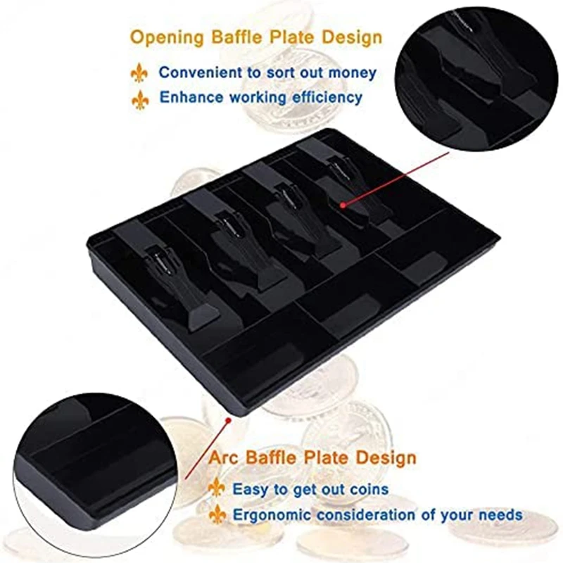 Cash Register Drawer - Cash Money Tray Replacement 4 Bill/3 Coin Cash Register Insert Tray,12.6 X 9.6 X 1.4Inch