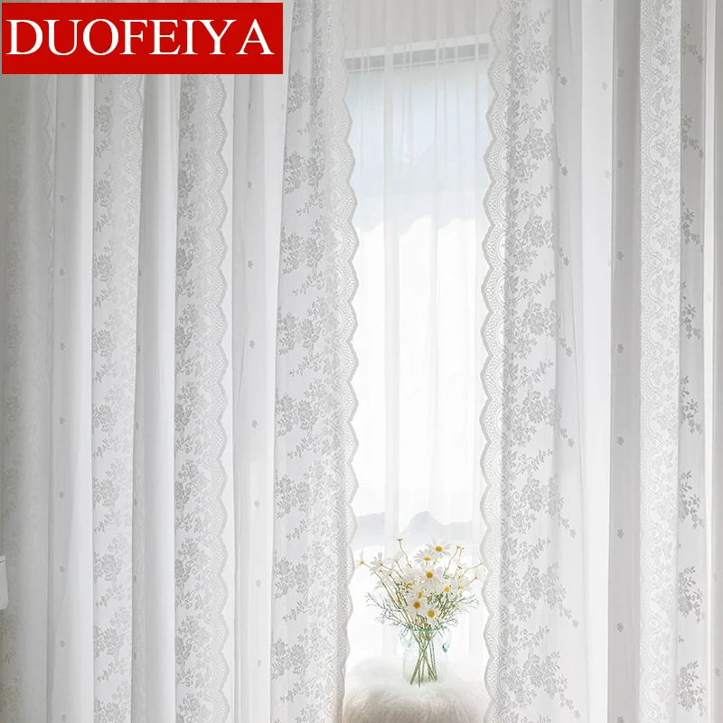 

Curtains for Living Dining Room Bedroom Korean Idyllic Lace Balcony Bay Window American Country Style Jacquard Tulle