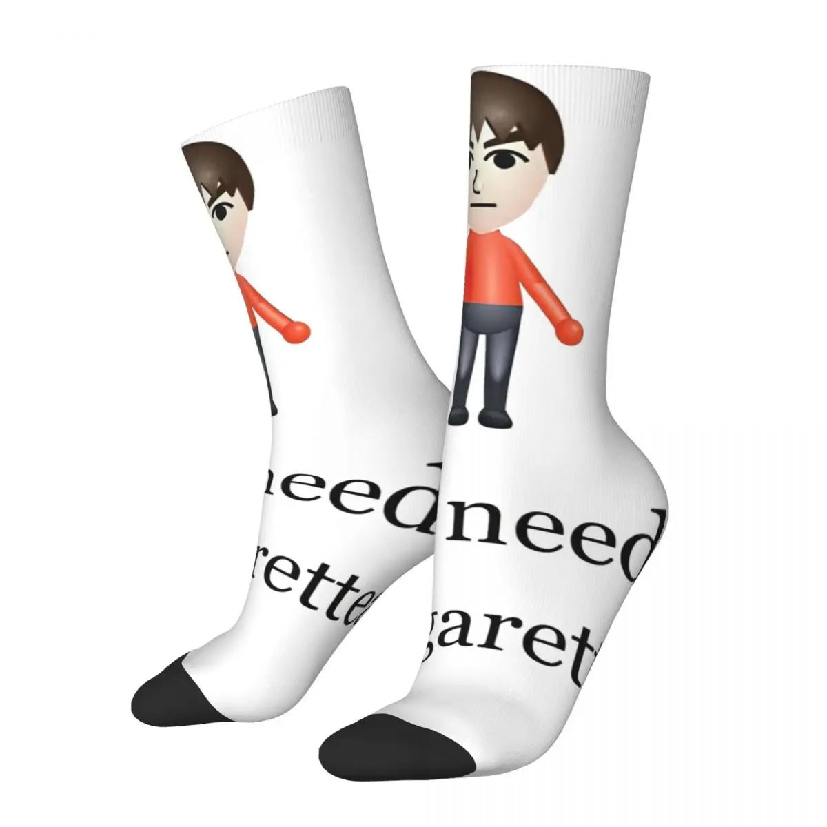 Mii Need A Cigarette Design Theme Sports Crew Socks Merch All Season Mii Brawler Comfortable Middle Tube Socks Sweat Absorbing