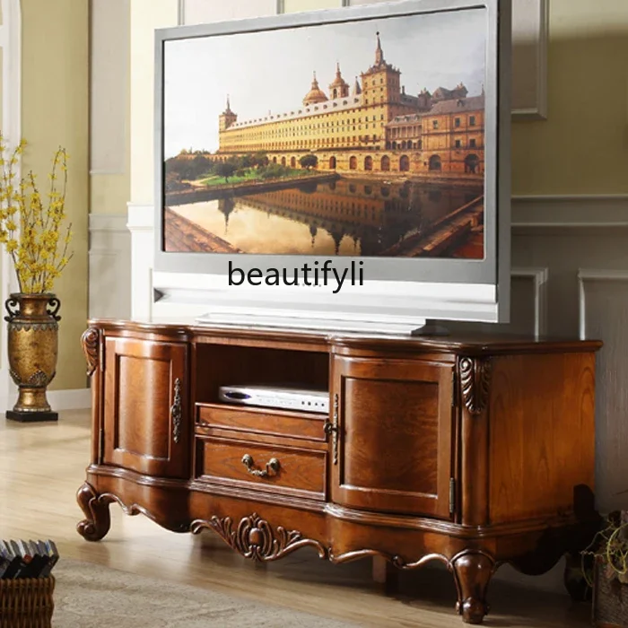 

European and American solid wood TV cabinet 1.4 meters bedroom high simple storage cabinet