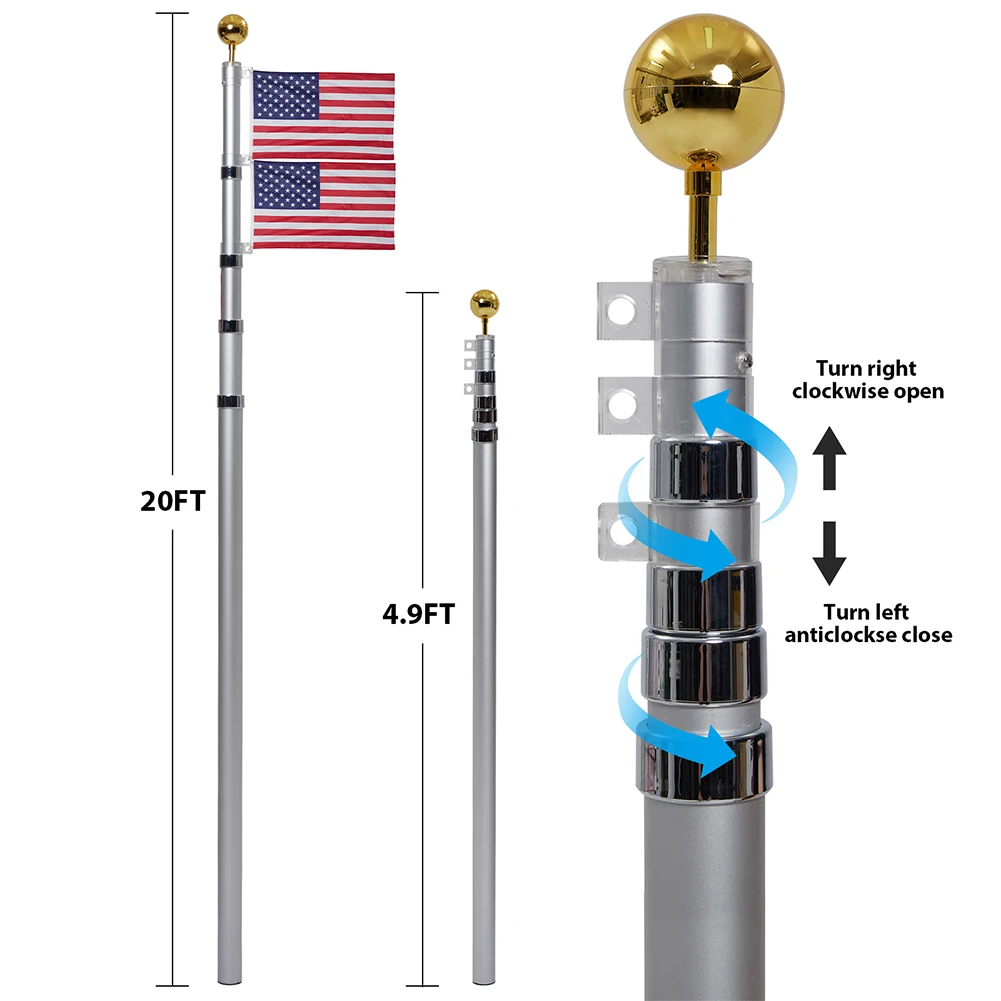 Garden Flag Poles 360-degree Rotation Aluminum Alloy Outdoor Telescopic Flagpole For Commercial Residential