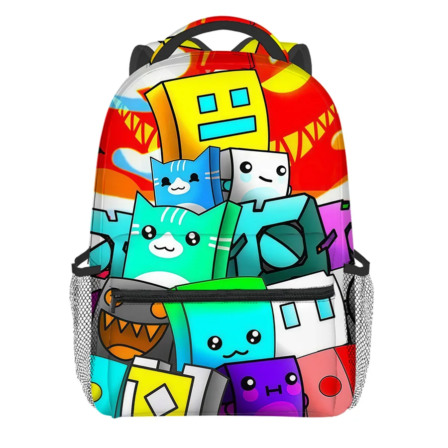 Fashion Novelty Cool Geometry Dash student Bookbag Notebook Backpacks 3D Print Oxford Waterproof Boys/Girls Travel Backpacks