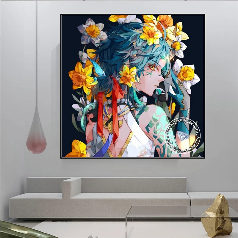 Diy 5d AB Diamond Painting Genshin Impact Xiao Zhong Li Art Cross Stitch Fantasy Ancient Chinese Anime Flower Girl Room Decor