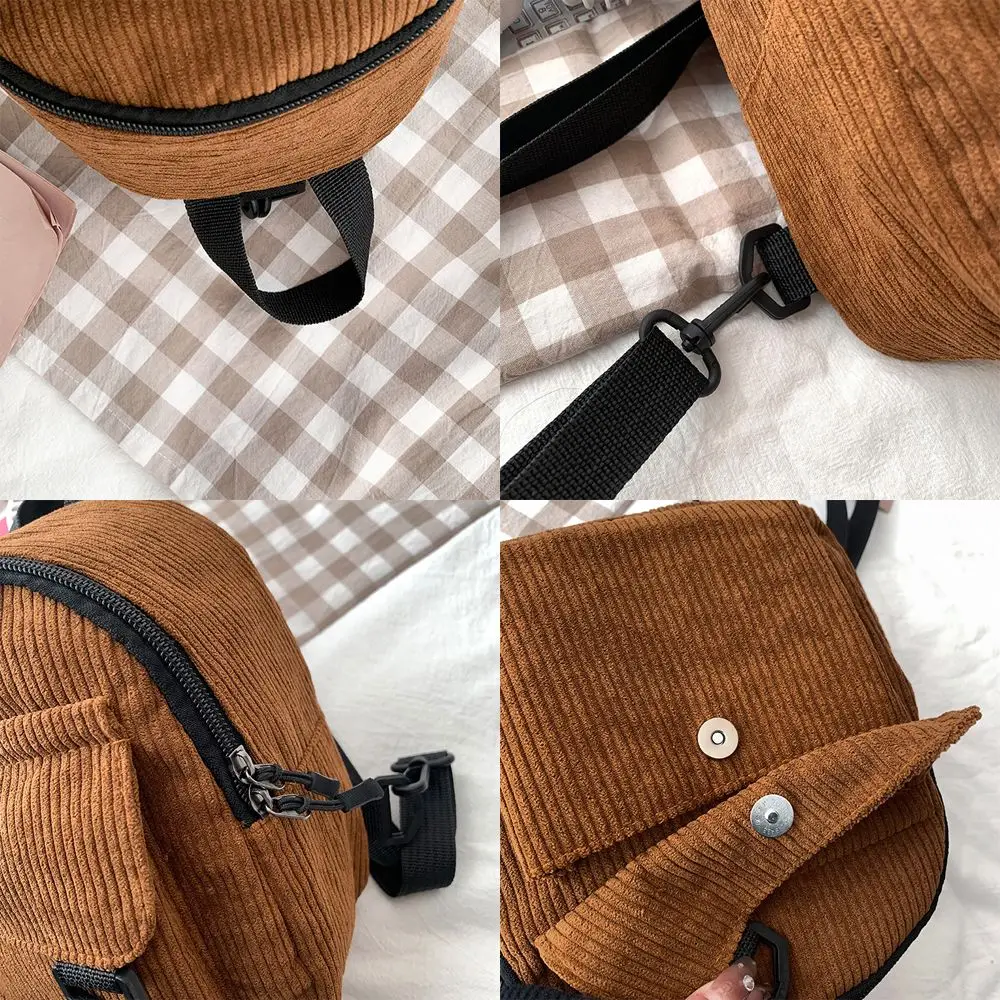 Solid Color Corduroy Traveling Student Bookbags Backpacks Handbags Women Mini Backpack