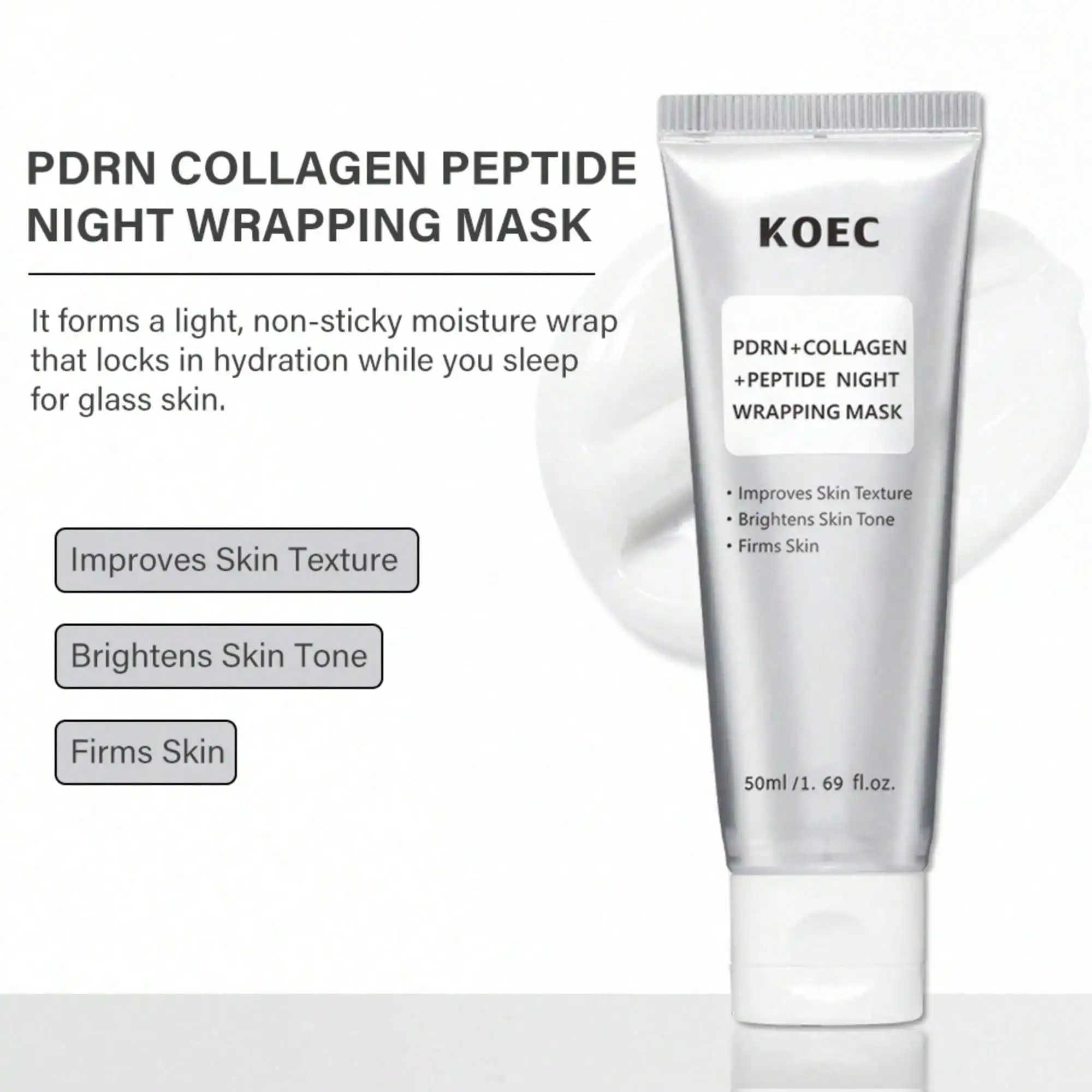 PDRN EXOSOME Glaze Wrapping Mask, Authentic Korea Overnight Mask 1.69 Fl.Oz Rich In Salmon DNA Ingredients, Replenish Skin Hydration, Create Luminous Glass Skin, Convenient Removable Formula, Ideal Skincare Present For Daily Use