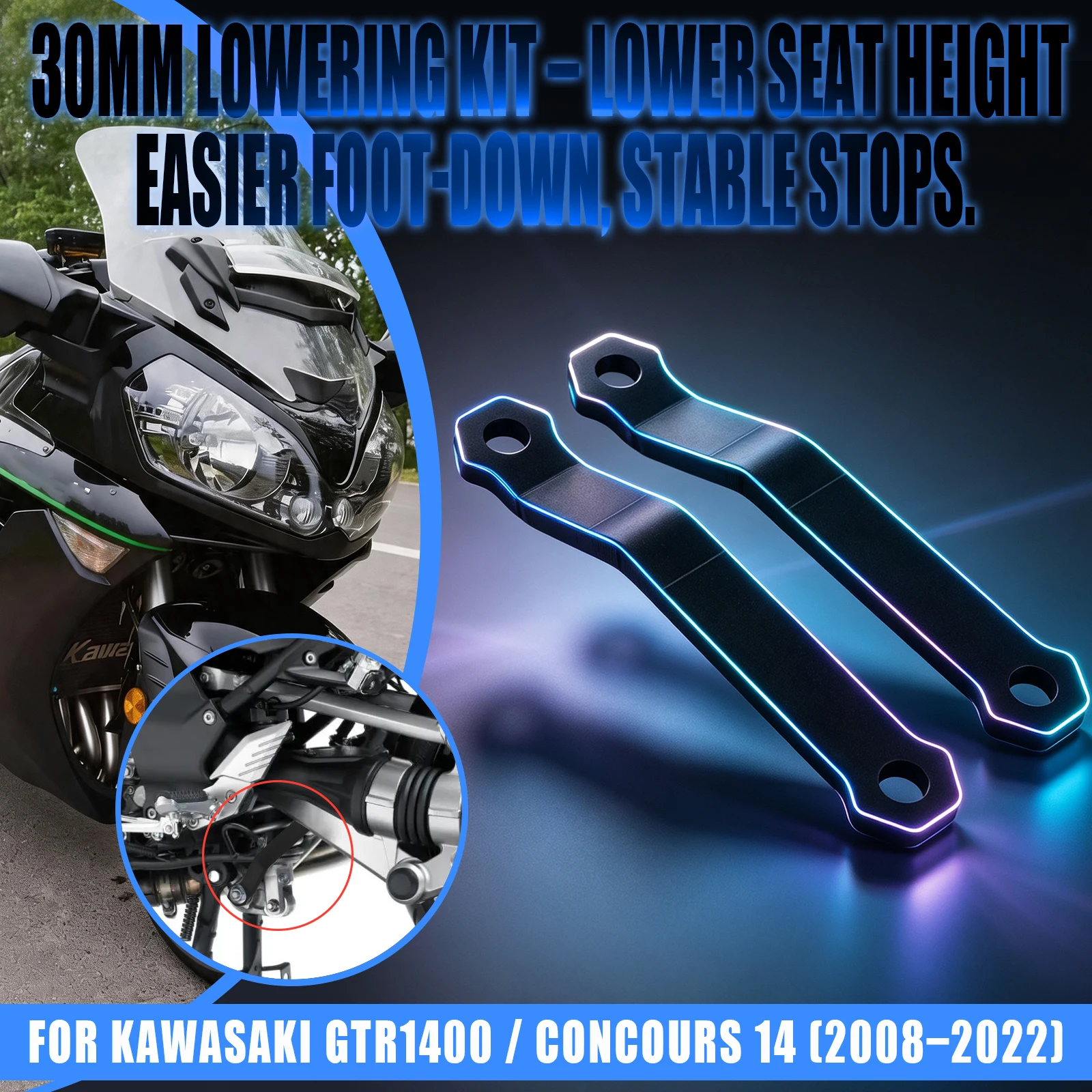Linkage Lowering Kit Rear Suspension Cushion Drop Lever Links For Kawasaki GTR1400 Concours 14 2008 2009 2010 2011-2022