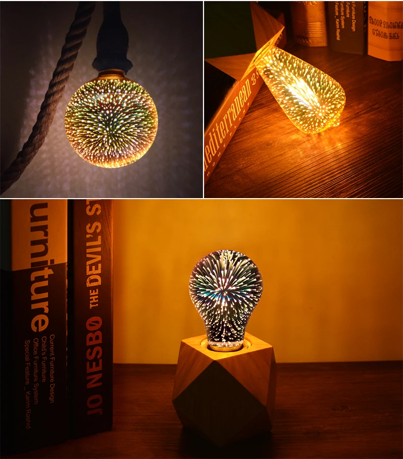 Room 3D Colorful Desk Decor Retro Effect LED Bulb E27 Vintage LED Light Bulb Wedding Nightlamp ST64 A60 G80 G95 G125