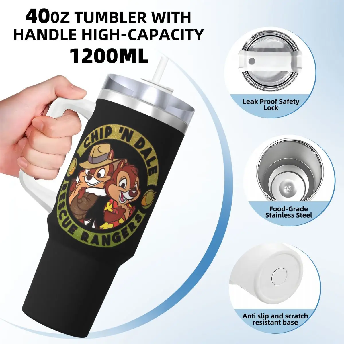 Squirrels Rescue Rangers Logo Stainless Steel Tumbler Travelist Car Mugs Large Capacity Thermal Mug