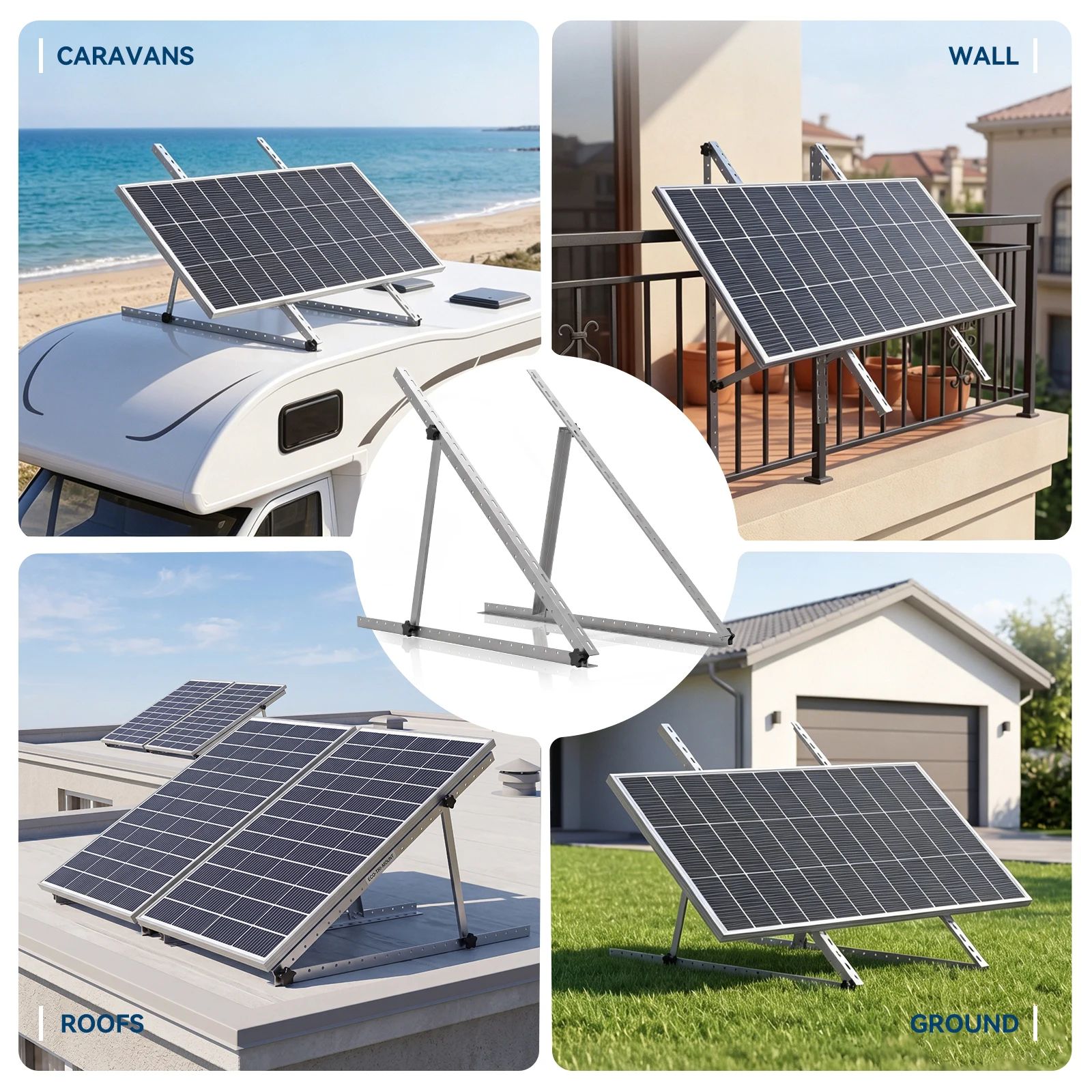 RVPOZWER 45 Inch Adjustable Solar Panel Mount Bracket Heavy‑Duty Tilt Legs Stand 1/2/4 PCS for Roof RV Caravan Boat Off‑Grid Outdoor Solar Panel Installation