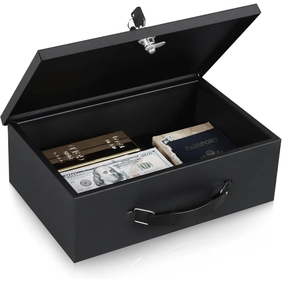 Fireproof Document Box with Key Lock for Secure Storage of Personal Items Including Documents Jewelry Passport and Cash Offers