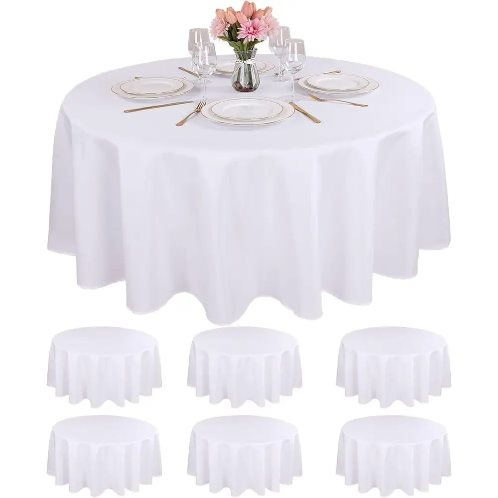 

6 Packs White Round Table Cloths 90 Inch White Polyester Circle Bulk Linen Tablecloth Wrinkle Resistant Tablecloths Washable Hig