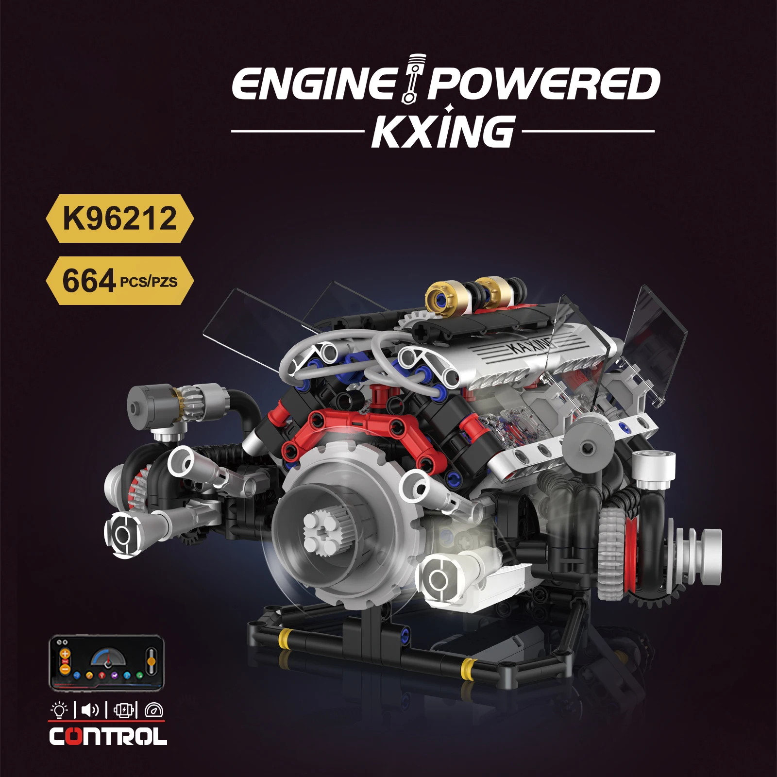 

664 PCS mechanical engine assembly ornaments, V8 engine electric building block toy model assembly, children's educational toys