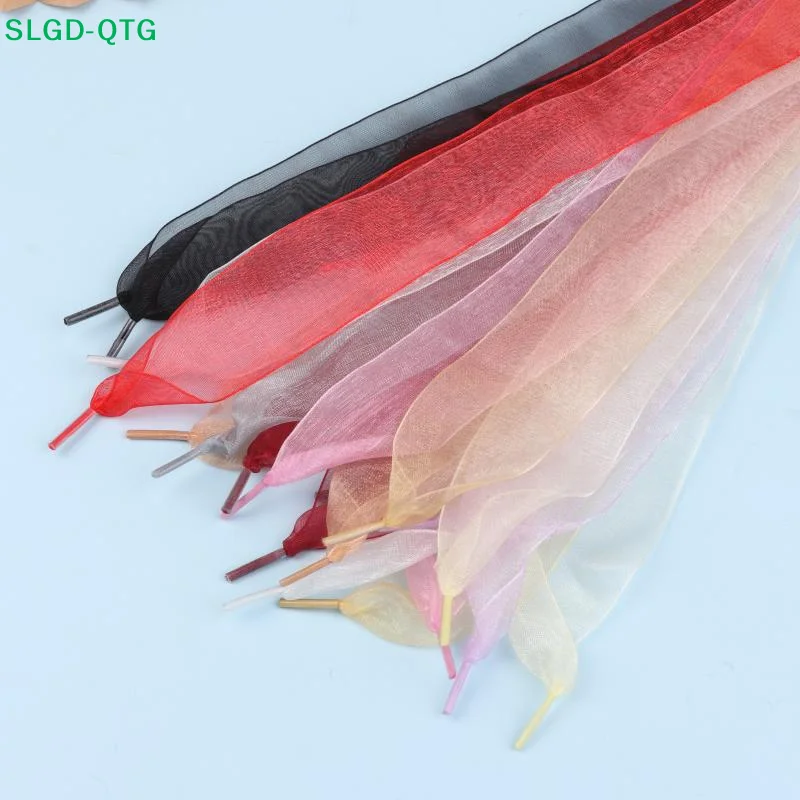 New sale 1Pair 4cm Wide Organza Shoe Strings 160cm Woman Bow Shoelaces Flat Silk Satin Ribbon Canvas Sneakers Sport Shoes Laces