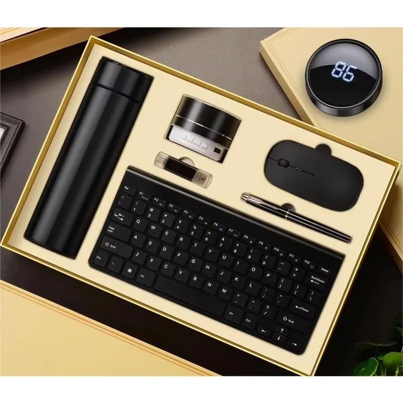 Hot Sale 6-in-1 Promotion Men's Customized Logo Enterprise VIP Office Accessories Gift Set Business Mouse Keyboard Office Set