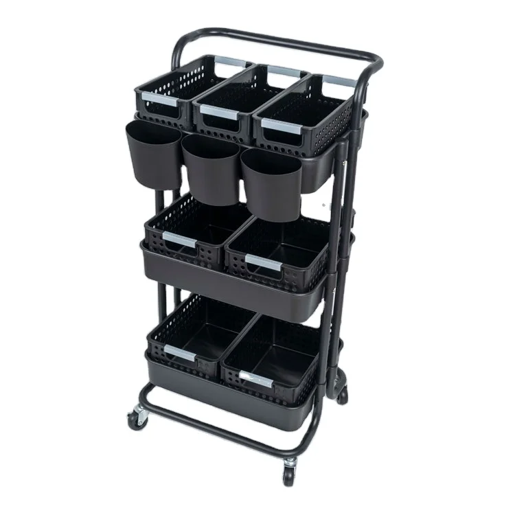 

3 Tier Black Beauty Utility Basket Storage Salon Rolling Trolley Cart