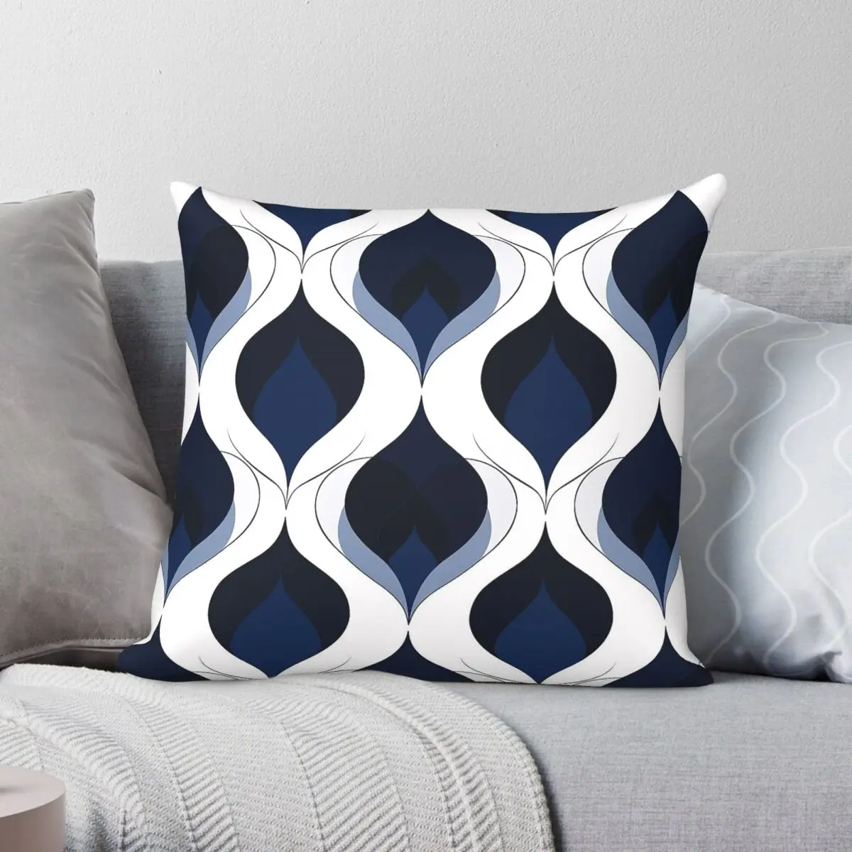 Curves Navy Blue White Grey Square Pillowcase Polyester Linen Velvet Printed Zip Decor Throw Pillow Case Sofa Cushion Cover