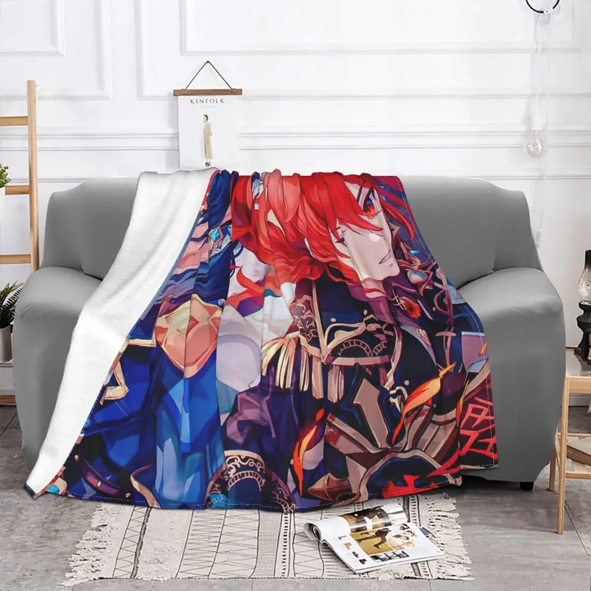 Diluc Kaeya Lgbt Blanket Flannel All Season Genshin Impact Anime Multi-function Soft Throw Blanket for Home Couch Bedding Throws