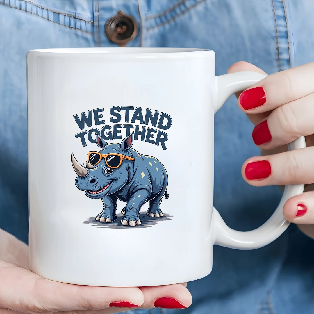 

11oz Cartoon Rhinoceros Sunglasses Cup Kids & Family Christmas Gift Office Cup
