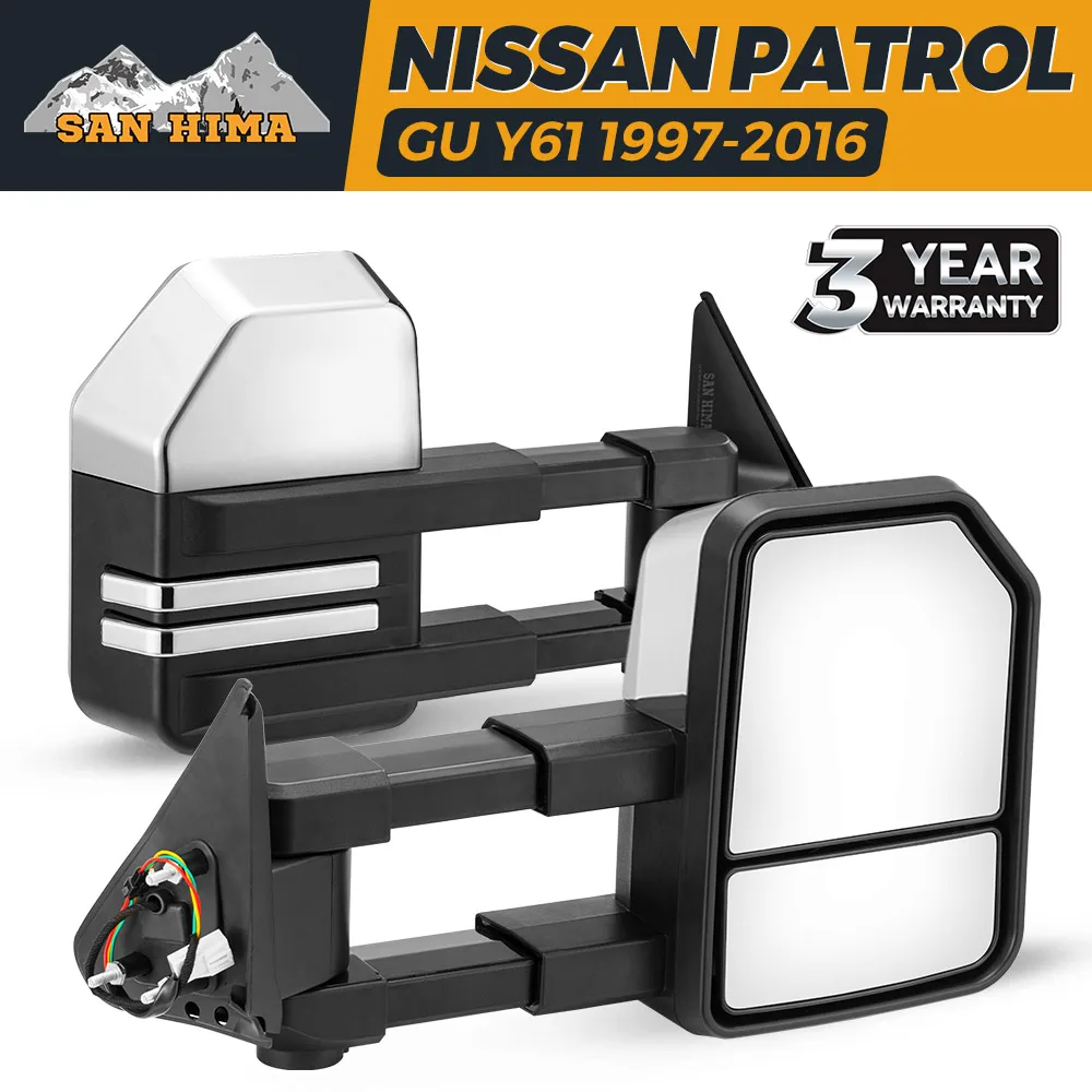 Black & Silver Extendable Car Trailer Towing Mirrors Fit Nissan Patrol GU Y61 1997-2016