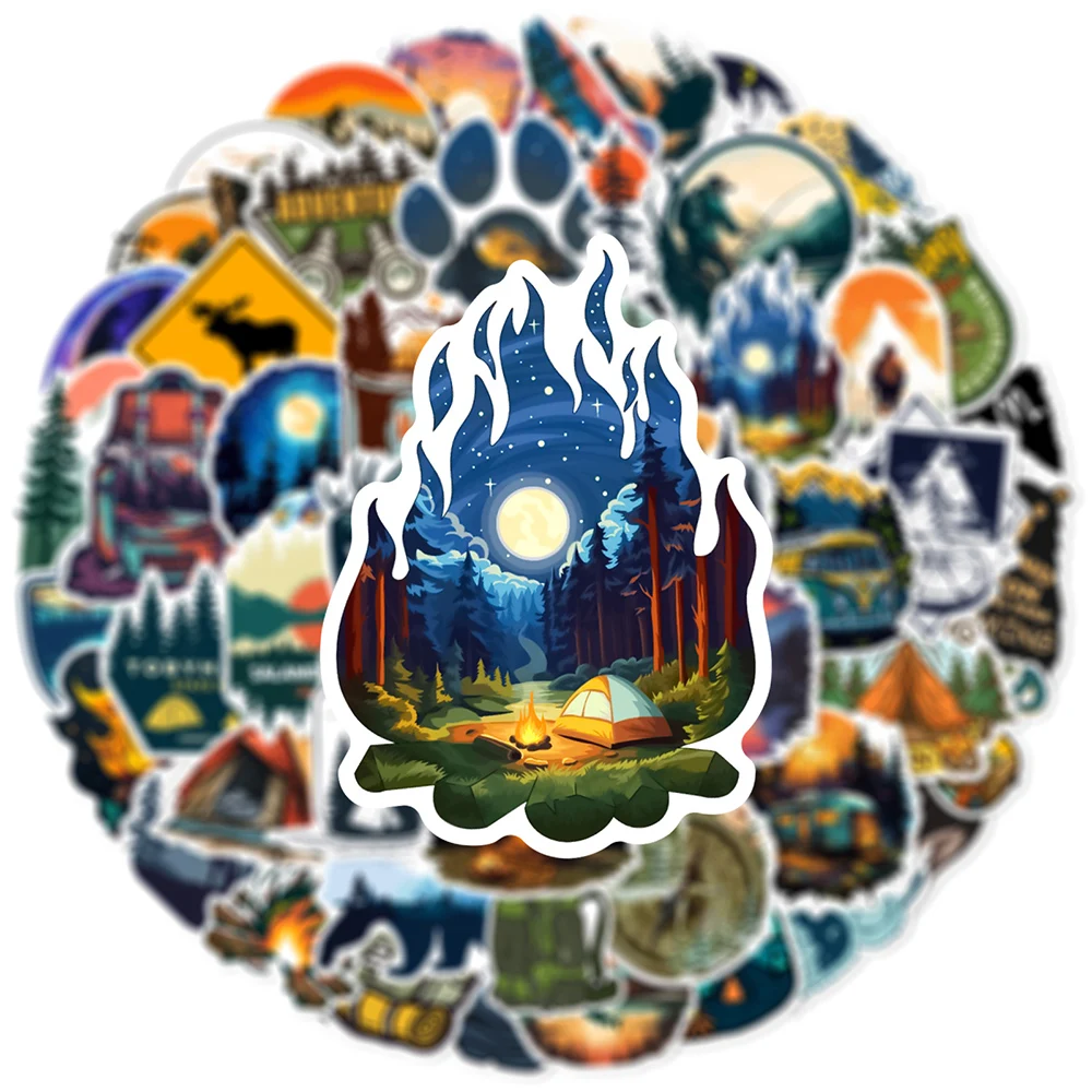 10/30/50pcs Outdoor Camping Scenery Graffiti Stickers Forest Hiking Decals DIY Luggage Scrapbook Suitcase Wild Adventure Sticker