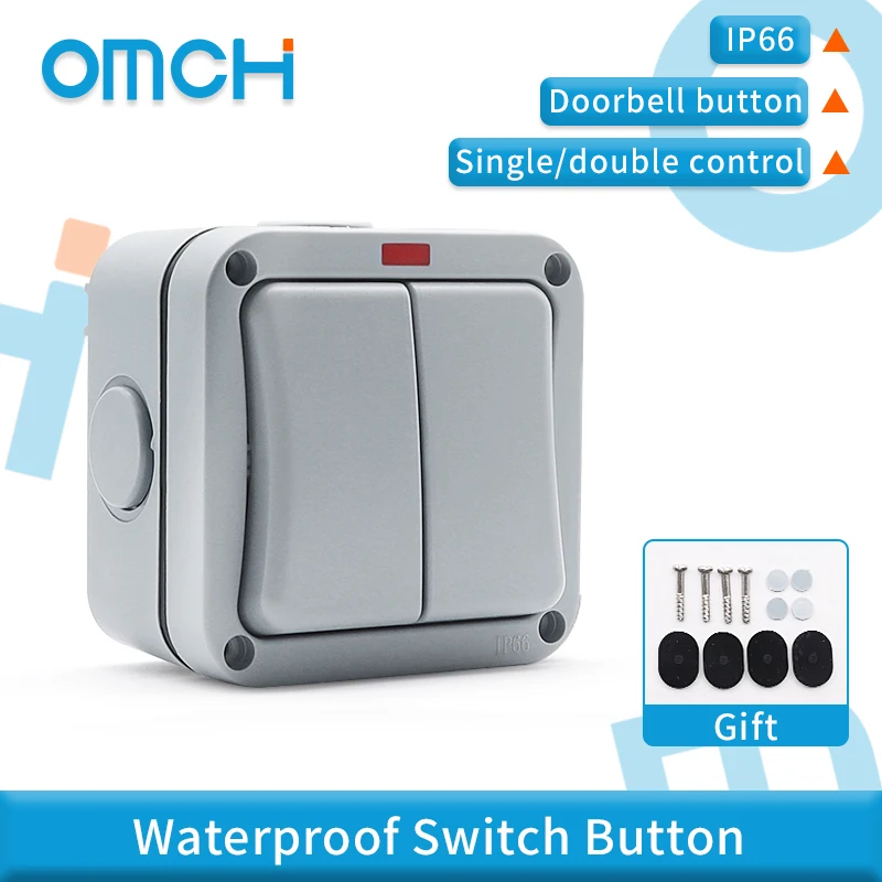 OMCH IP66 86-type Outdoor Wall-mounted Switch Waterproof and Dustproof Push-button Doorbell Flame-retardant Plastic Construction